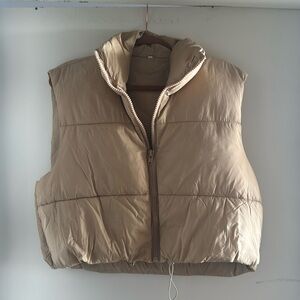 Tan Cropped Puffer Vest